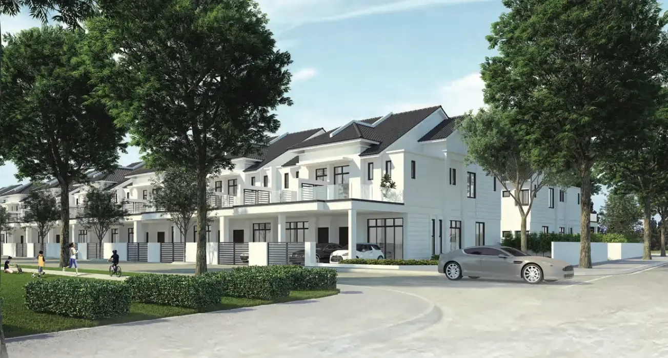 Frieden street view with landscaped verge and terrace homes